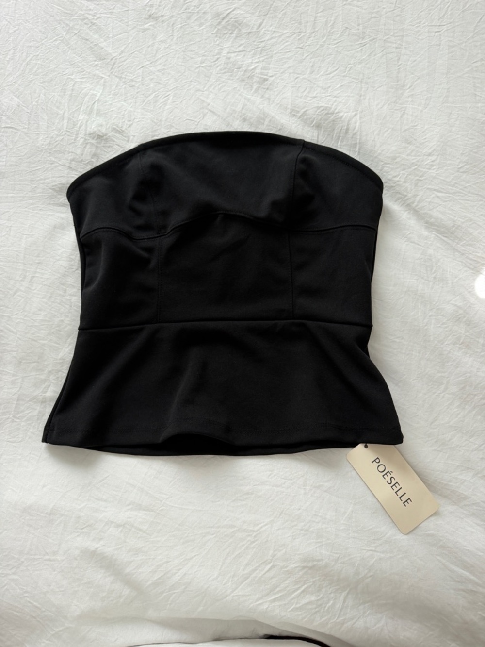 SHEIN Black Strapless Peplum Top